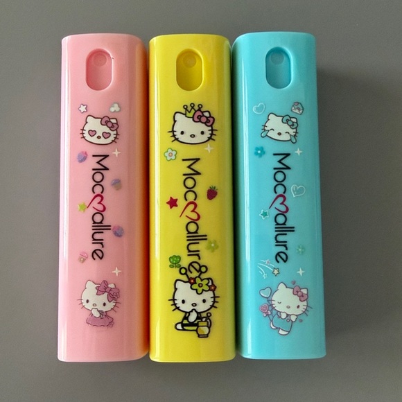 Hello Kitty Handbags - Hello Kitty 3 Piece Mini Refillable Spray Bottle Pink Blue Yellow Travel Set
